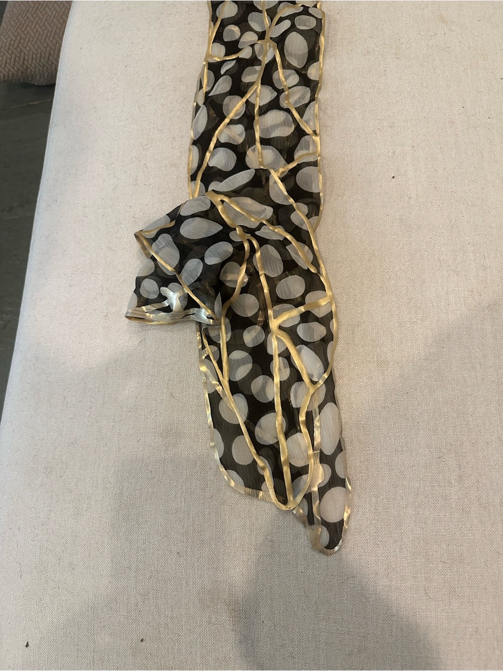 Black Sheer Polka Dot Scarf with Gold Trim